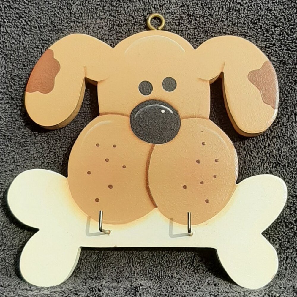 Handmade Dog 2-Hook Wood Wall Mounted Dog Leash Holder & Key Hook Rack 6" x 7"